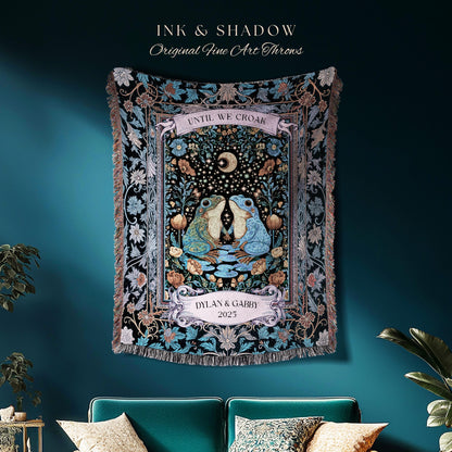Magical Frog Lovers Personalized Throw | Whimsical Couple Enchanted Forestcore Wedding Mystical Fantasy Aesthetic Goblincore Forest Blanket