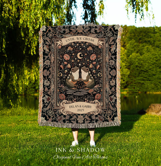 Custom Folklore Frog Couple Blanket | Scandi Bohemian Anniversary Gift Whimsical Eclectic Woodland Wedding Cute Cottagecore Mushroomcore Art