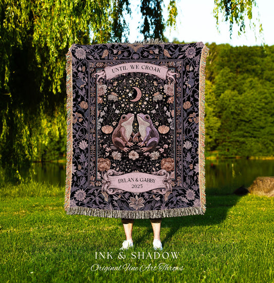 Soft Fairycore Frog Couple Custom Throw | Purple Whimsical Personalized Anniversary Cottagecore Aesthetic Until We Croak Wedding Blanket |