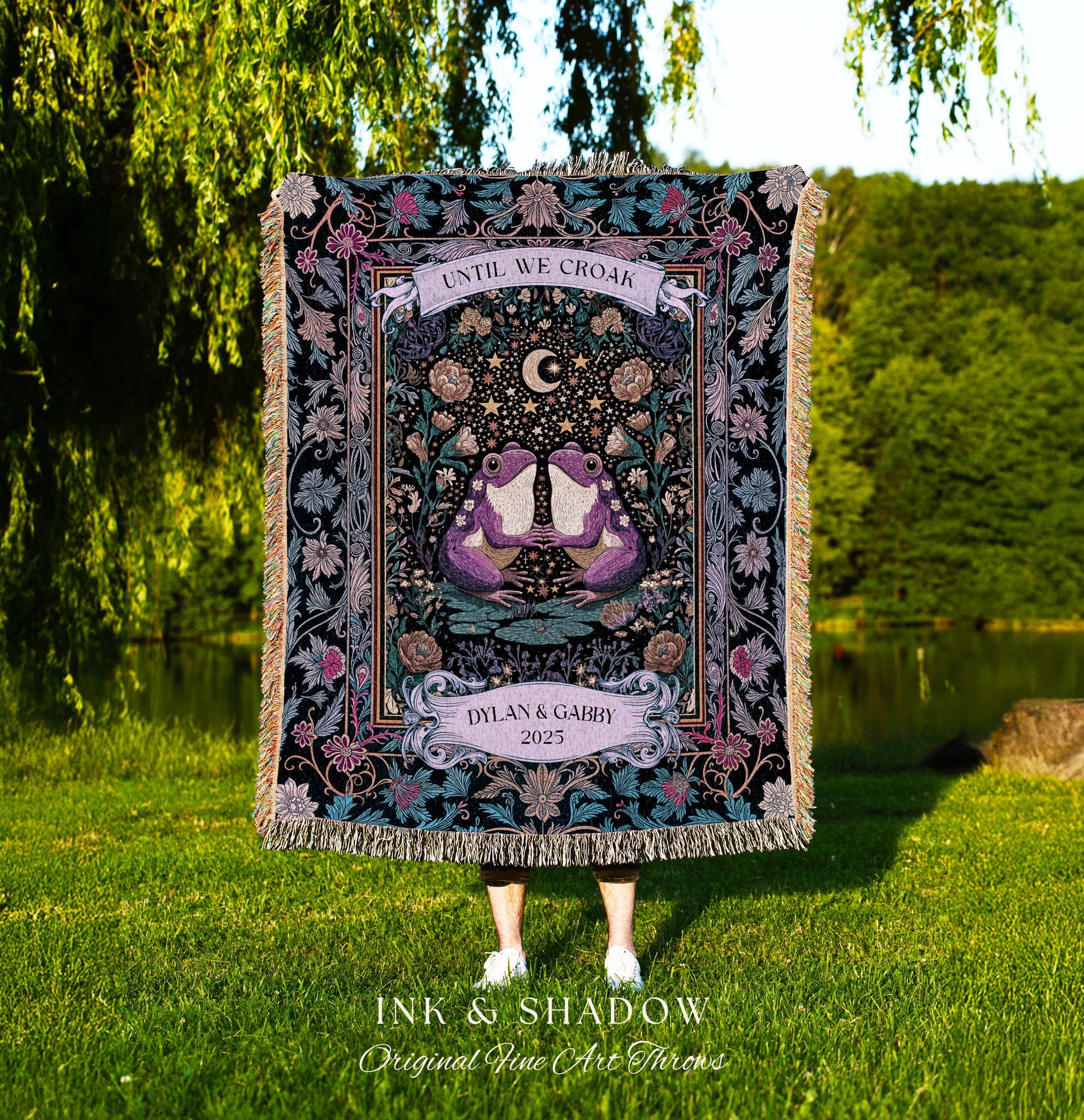 Enchanted Throw Until We Croak Frog Lover Gift | Folklore Wedding Boho Cottagecore Tapestry Blanket Fairycore Custom Celestial Personalized