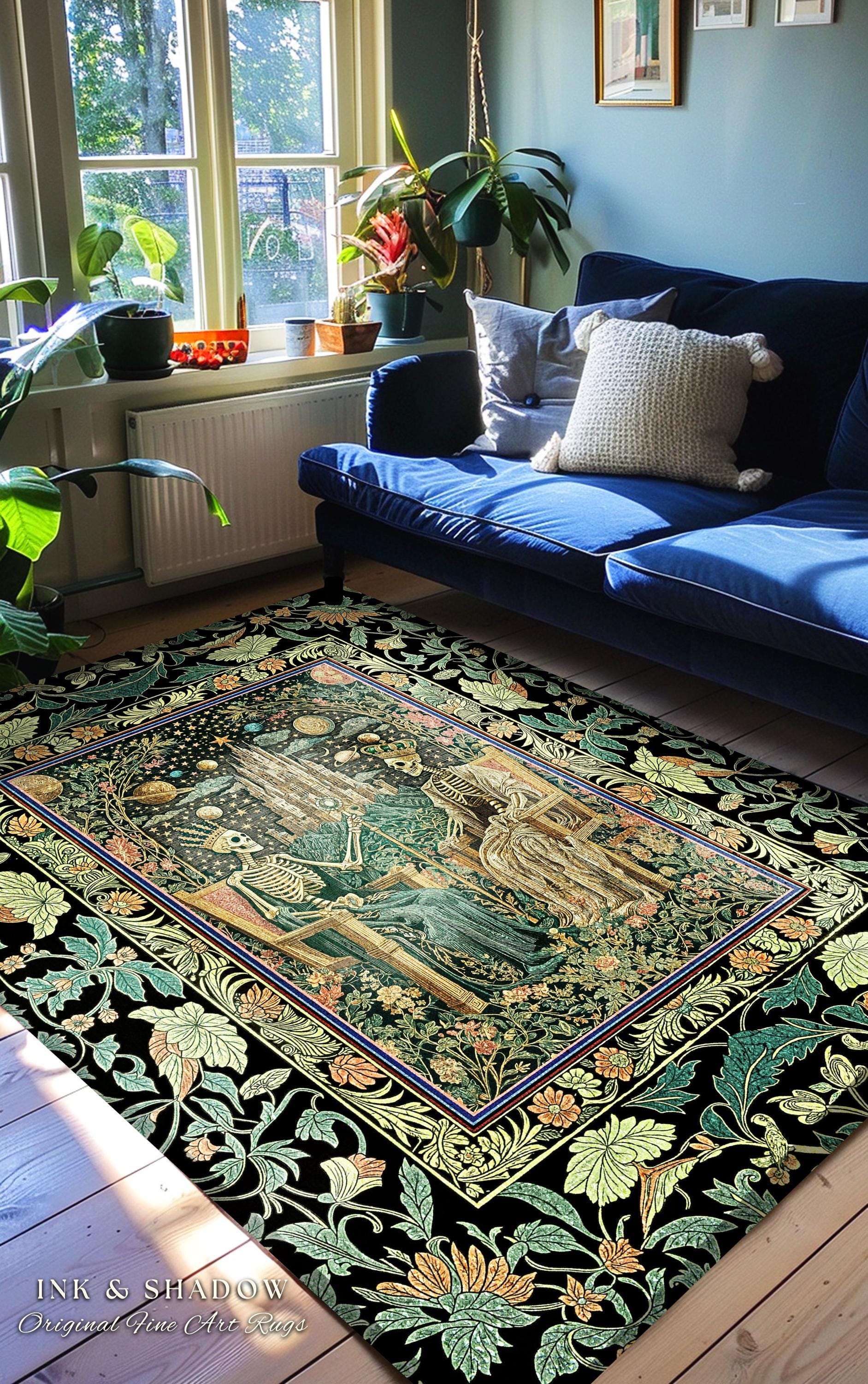 Castle Skeleton Couple Gothic Rug | Regal Regency Victorian Baroque King and Queen Skeletons Celestial Fantasy Mystical Accent Macabre Vibe