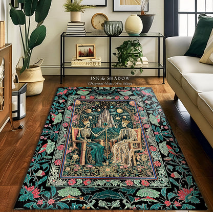 Gothic Regency Skeleton Area Rug | Celestial Crowned Witchy Whimsical Magic Fantasy Decor Fairytale Mystical Royal Lovers Baroque Accent |