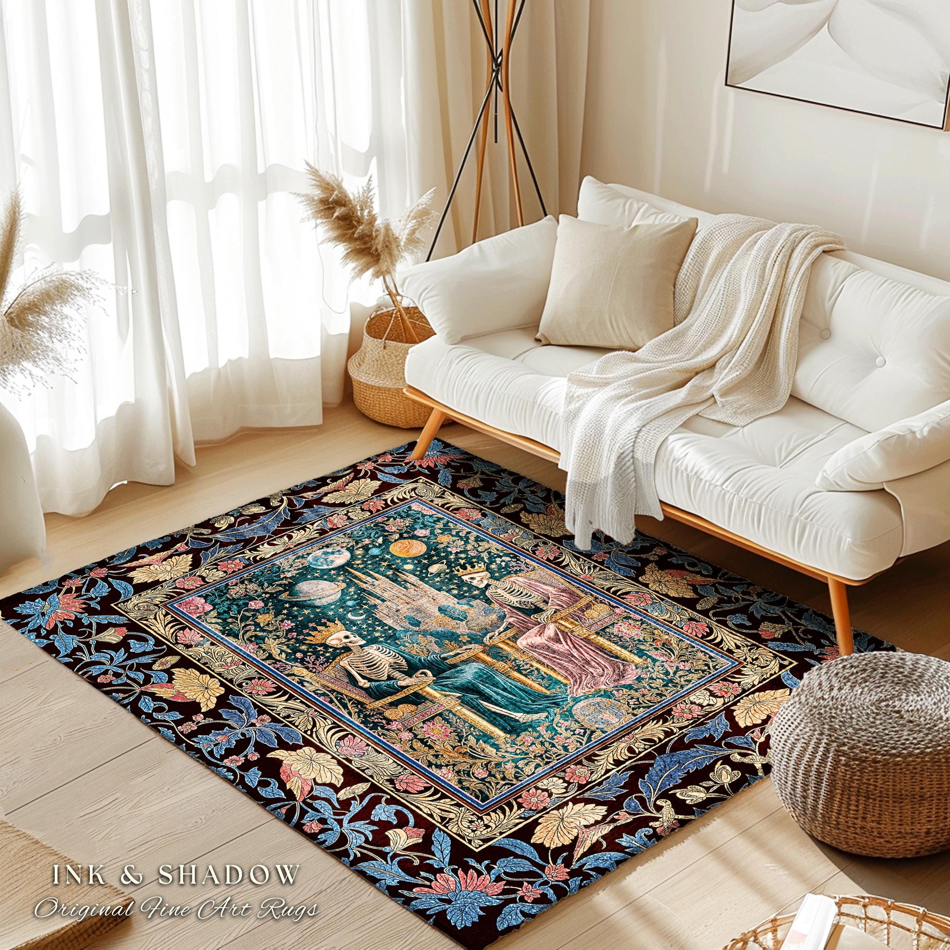 Moody Baroque Skeleton Royals Rug | Celestial Castle Gothic Ethereal Pastel Bedroom Magic Decor Whimsical Fantasy Lovers Mystical Accent |