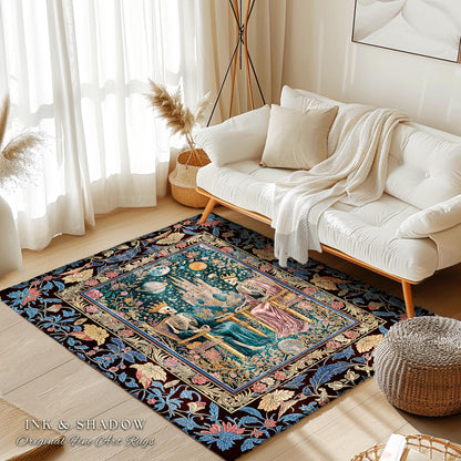 Moody Baroque Skeleton Royals Rug | Celestial Castle Gothic Ethereal Pastel Bedroom Magic Decor Whimsical Fantasy Lovers Mystical Accent |