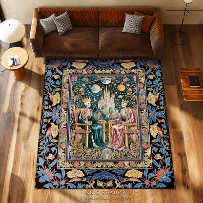 Moody Baroque Skeleton Royals Rug | Celestial Castle Gothic Ethereal Pastel Bedroom Magic Decor Whimsical Fantasy Lovers Mystical Accent |