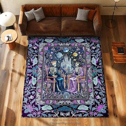 Lavender Skeleton Throne Celestial Rug | Whimsical Baroque Lovers Gothic Fairytale Magic Regency King and Queen Ethereal Floral Aesthetic |