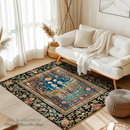 Cute Romantic Skeleton Gothic Rug | Autumnal Florals Dark Academia Fairytale Castle Dark Magic Accent Baroque Cottagecore Lovers Whimsical