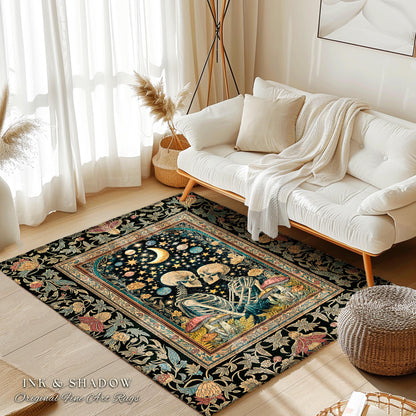 Astral Lovers Gothic Area Rug | Skeleton Lovers 'Til Death Do Us Part Couple Baroque Floral Mystic Accent Cozy Witchy Maximalist Decor |