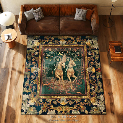Skeleton Horsemen Mystic Area Rug | Haunted Forest Skeleton Riders Castle Dreamy Haunted Bedroom Accent Fantasy Aesthetic Victorian Gothic |