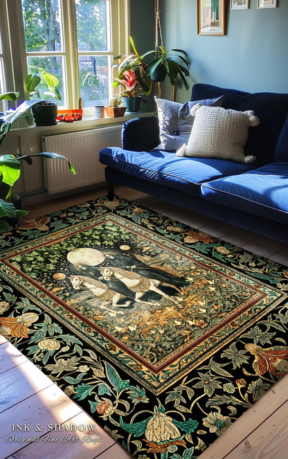 Haunted Ivy Gothic Skeleton Rug | Moonlit Horsemen Baroque Dark Academia Fantasy Aesthetic Celestial Lovers Macabre Dark Fairytale Decor |