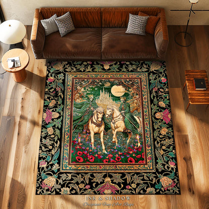 Skeleton King & Queen Floral Forest Rug | Royal Lovers Gothic Couple Baroque Fantasy Garden Macabre Accent Bedroom Decor Castlecore Design |