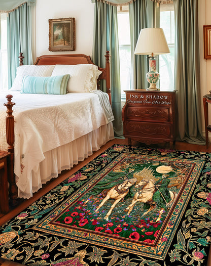 Skeleton King & Queen Floral Forest Rug | Royal Lovers Gothic Couple Baroque Fantasy Garden Macabre Accent Bedroom Decor Castlecore Design |