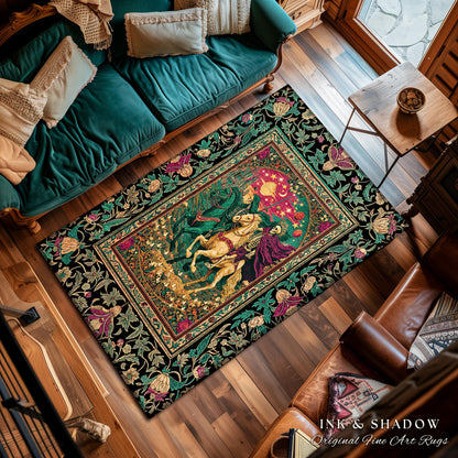 Magic Whimsical Skeleton Horsemen Rug | Gothic Celestial Landscape Castlecore Royal Couple Fantasy Baroque Bedroom Accent Rug Macabre Dreamy