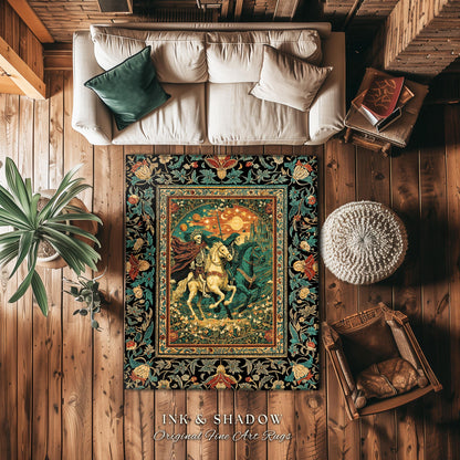 Fantasy Aesthetic Skeleton Riders Rug | Haunted Horsemen Royal Celestial Golden Maximalist Baroque Macabre Bedroom Accent Whimsigothic Dorm