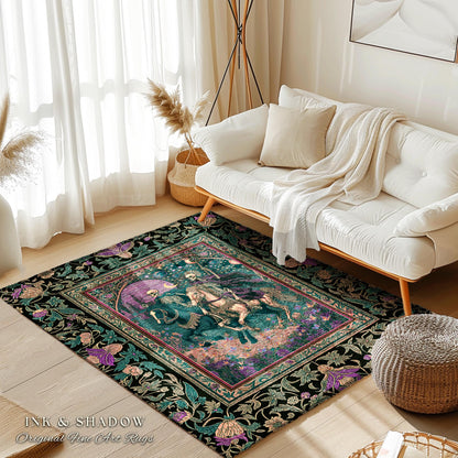 Moody Purple Moonlight Skeleton Rug | Enchanted Fairytale Scene Baroque Romance Celestial Castle Gothic Bedroom Accent Pastel Floral Decor