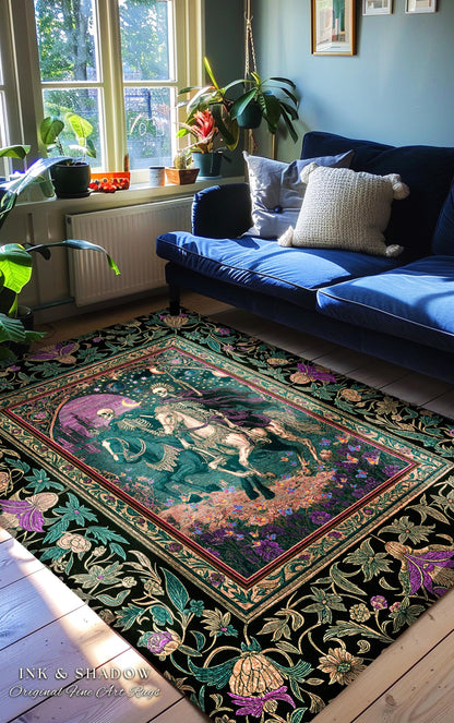 Moody Purple Moonlight Skeleton Rug | Enchanted Fairytale Scene Baroque Romance Celestial Castle Gothic Bedroom Accent Pastel Floral Decor