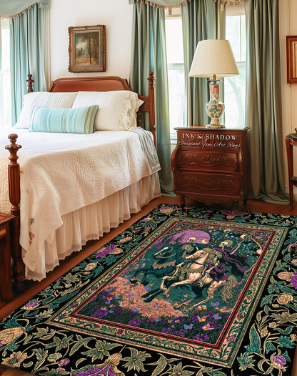 Moody Purple Moonlight Skeleton Rug | Enchanted Fairytale Scene Baroque Romance Celestial Castle Gothic Bedroom Accent Pastel Floral Decor