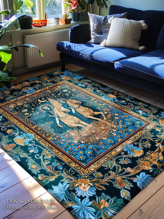 Baroque Ornate Skeleton Horsemen Area Rug | Dark Mystic Castle Whimsigothic Fantasy Bedroom Accent Spooky Couple Haunted Aesthetic Moody |