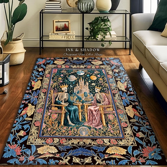 Moody Baroque Skeleton Royals Rug | Celestial Castle Gothic Ethereal Pastel Bedroom Magic Decor Whimsical Fantasy Lovers Mystical Accent |