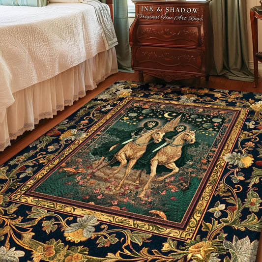 Skeleton Horsemen Mystic Area Rug | Haunted Forest Skeleton Riders Castle Dreamy Haunted Bedroom Accent Fantasy Aesthetic Victorian Gothic |