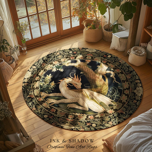 Enchanting Dragon Personal Round Area Rug | Ethereal Gothic Home Decor Fairycore Bedroom Magical Aesthetic Maximalist Cottagecore Dragon |