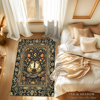 Folklore Aesthetic Frog Area Rug | Scandi Bohemian Bedroom Accent Whimsical Eclectic Woodland Theme Cute Cottagecore Style Mushroomcore Art