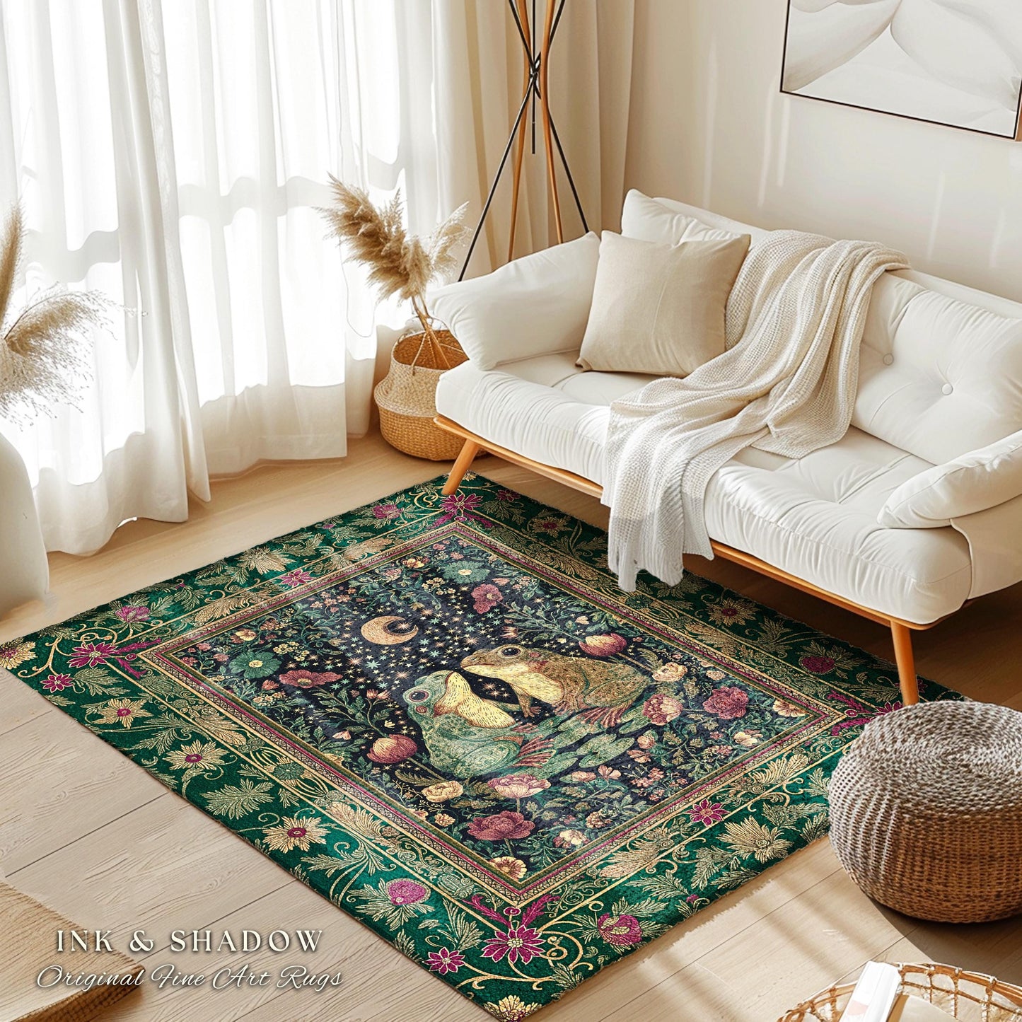 Whimsical Floral Frog Area Rug | Fairycore Aesthetic Cottagecore Accent Frog Lovers Gift Magical Botanical Aesthetic Whimsigoth Witchy Room