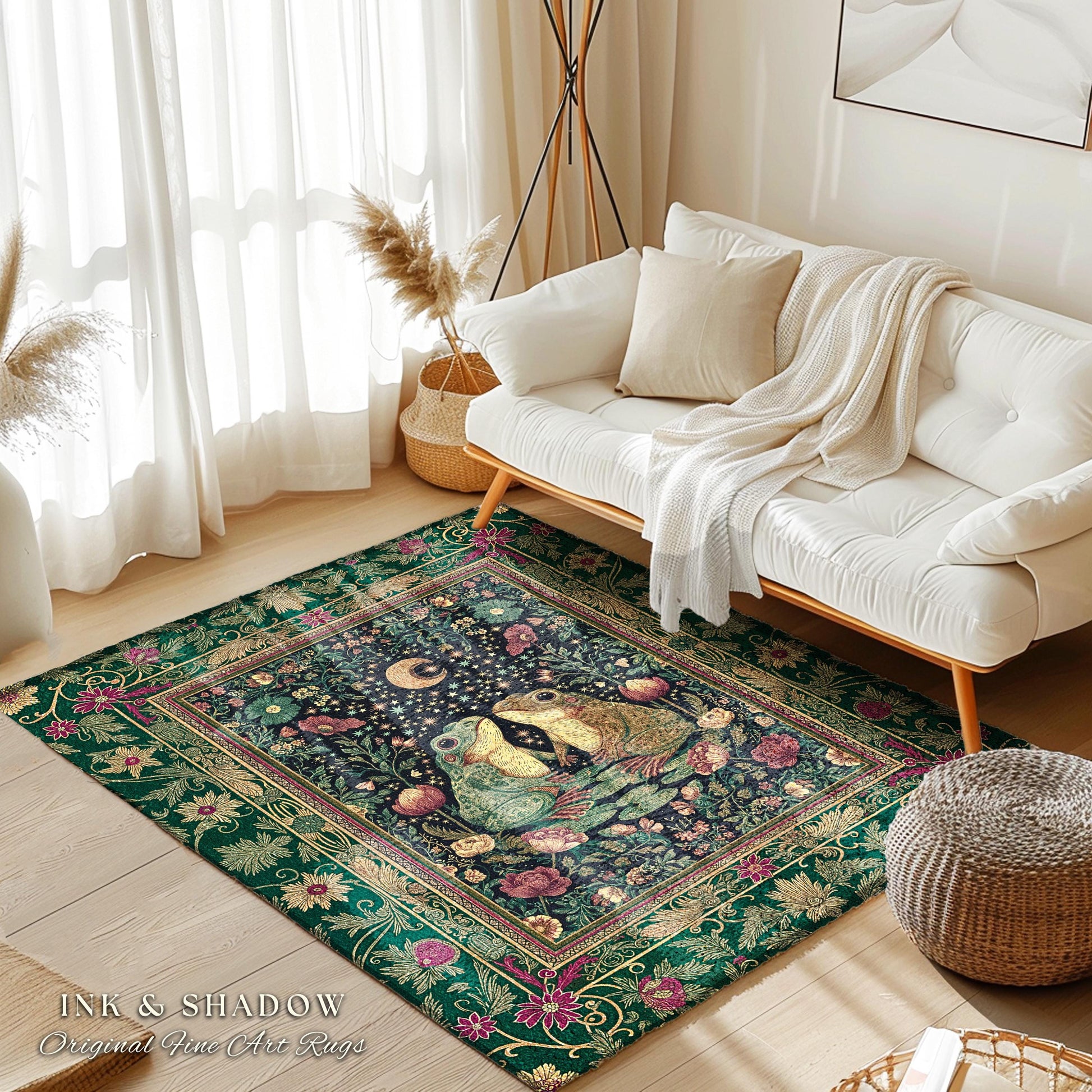 Whimsical Floral Frog Area Rug | Fairycore Aesthetic Cottagecore Accent Frog Lovers Gift Magical Botanical Aesthetic Whimsigoth Witchy Room