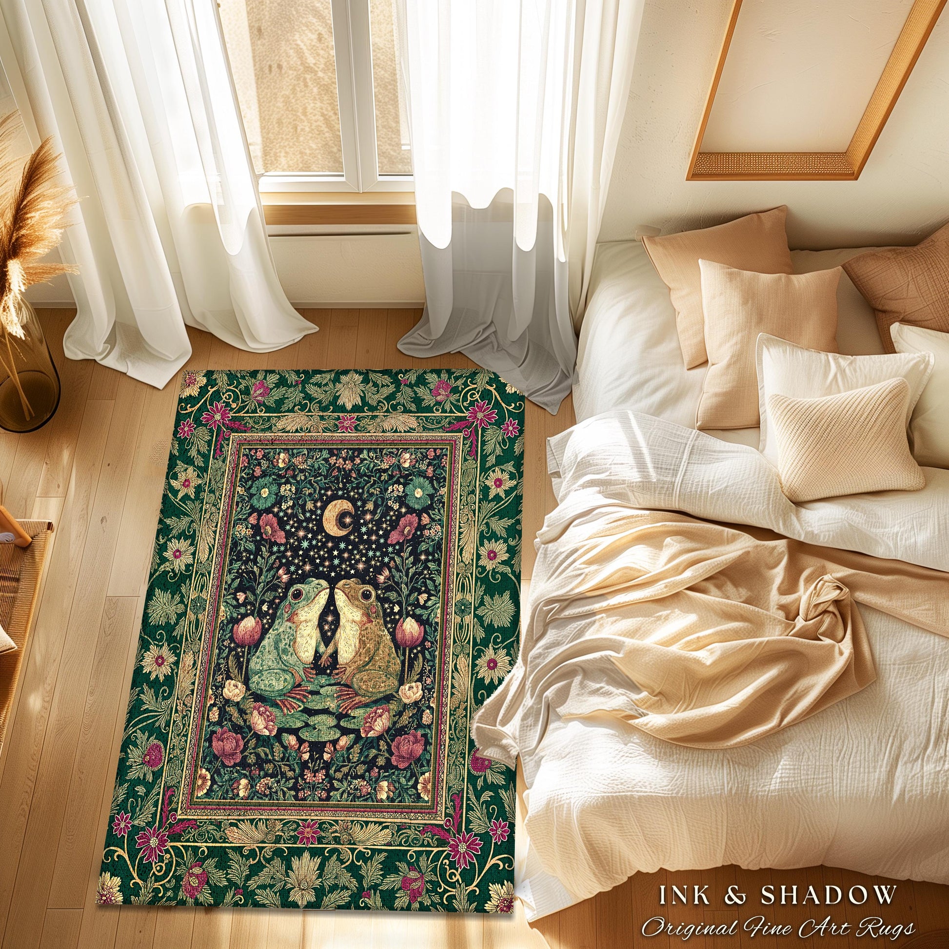 Whimsical Floral Frog Area Rug | Fairycore Aesthetic Cottagecore Accent Frog Lovers Gift Magical Botanical Aesthetic Whimsigoth Witchy Room