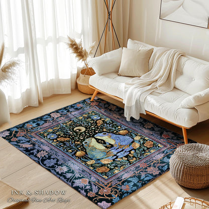 Magical Night Sky Frog Lovers Rug | Whimsical Area Enchanted Forestcore Style Mystical Fantasy Aesthetic Goblincore Forest Spirit Animal |