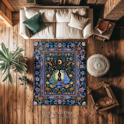 Magical Night Sky Frog Lovers Rug | Whimsical Area Enchanted Forestcore Style Mystical Fantasy Aesthetic Goblincore Forest Spirit Animal |