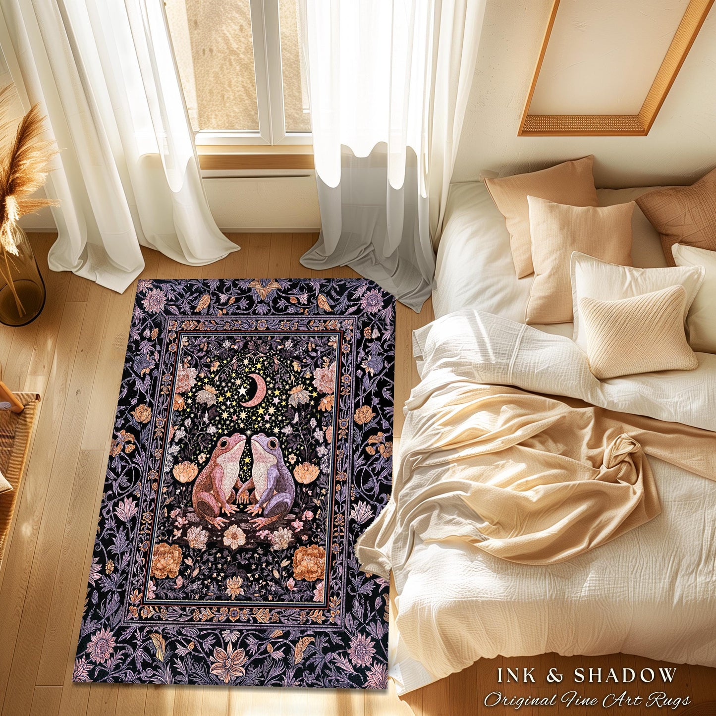 Soft Fairycore Moonlit Frog Accent Rug | Purple Whimsical Home Decor Cottagecore Bedroom Enchanted Garden Whimsigothic Mystical Aesthetic |