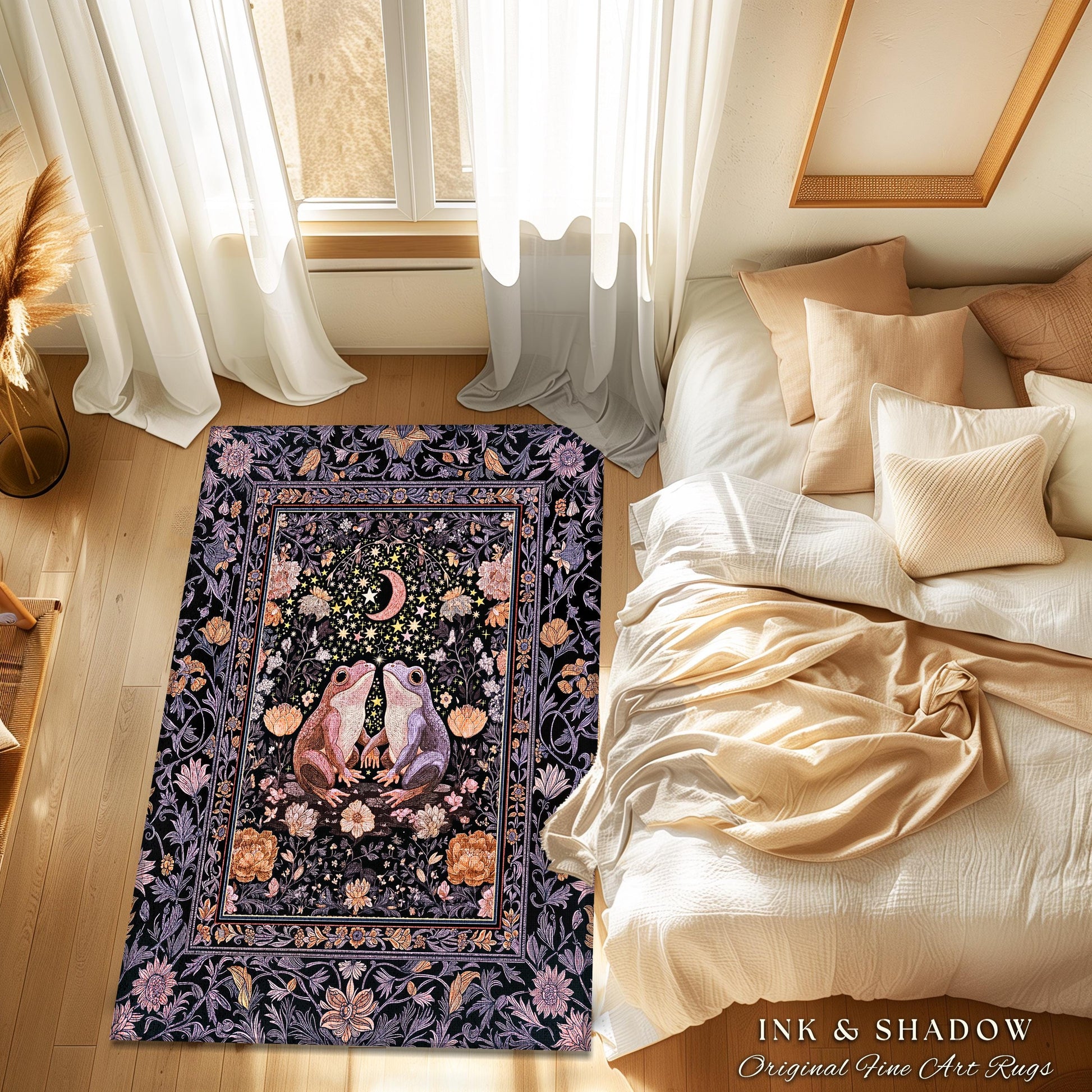 Soft Fairycore Moonlit Frog Accent Rug | Purple Whimsical Home Decor Cottagecore Bedroom Enchanted Garden Whimsigothic Mystical Aesthetic |