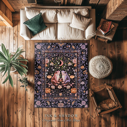 Soft Fairycore Moonlit Frog Accent Rug | Purple Whimsical Home Decor Cottagecore Bedroom Enchanted Garden Whimsigothic Mystical Aesthetic |