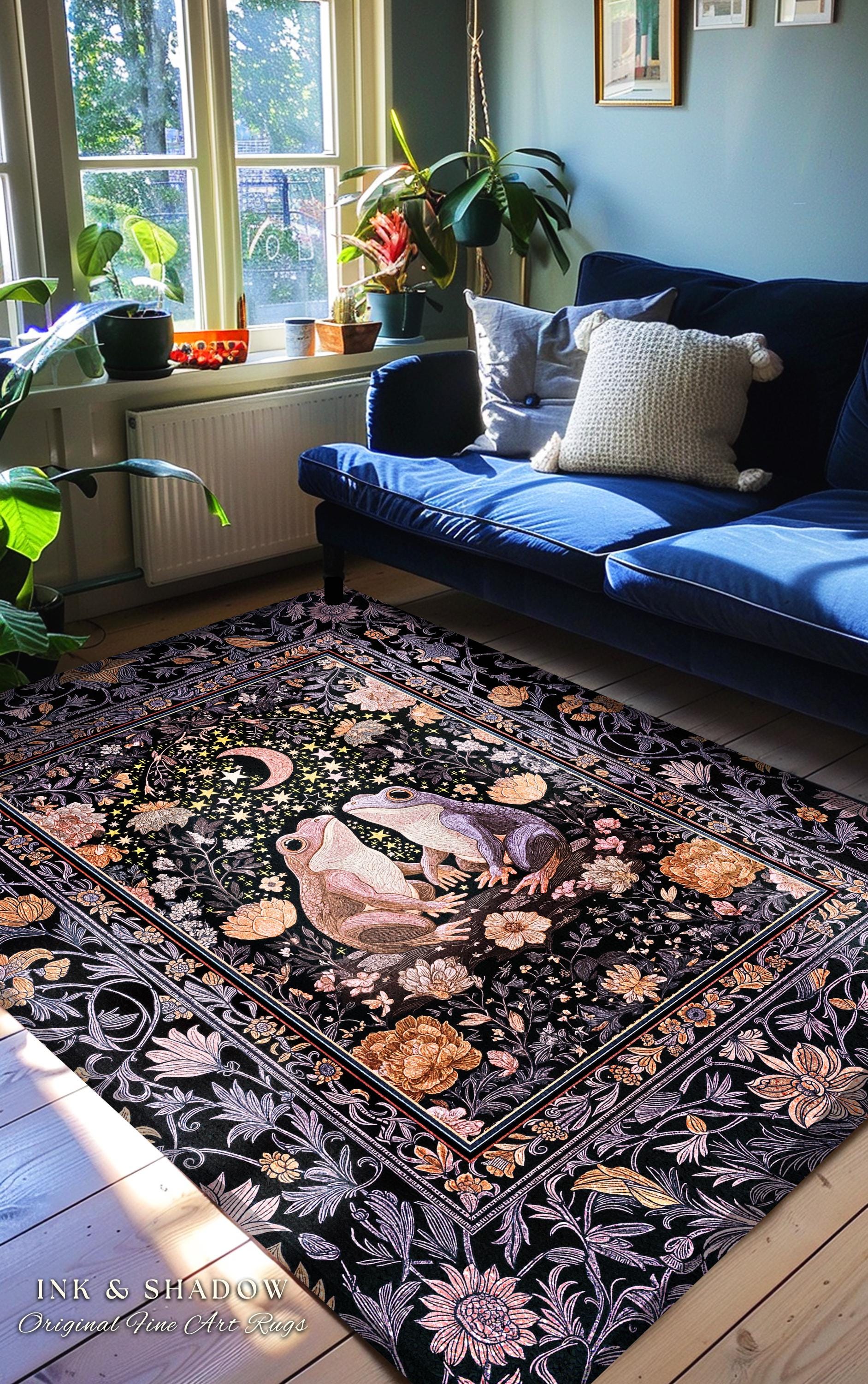 Soft Fairycore Moonlit Frog Accent Rug | Purple Whimsical Home Decor Cottagecore Bedroom Enchanted Garden Whimsigothic Mystical Aesthetic |