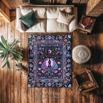 Dreamy Lavender Woodland Area Rug | Boho Fairycore Bedroom Accent Cute Frog Couple Mystic Theme Pastel Purple Decor Whimsigothic Aesthetic