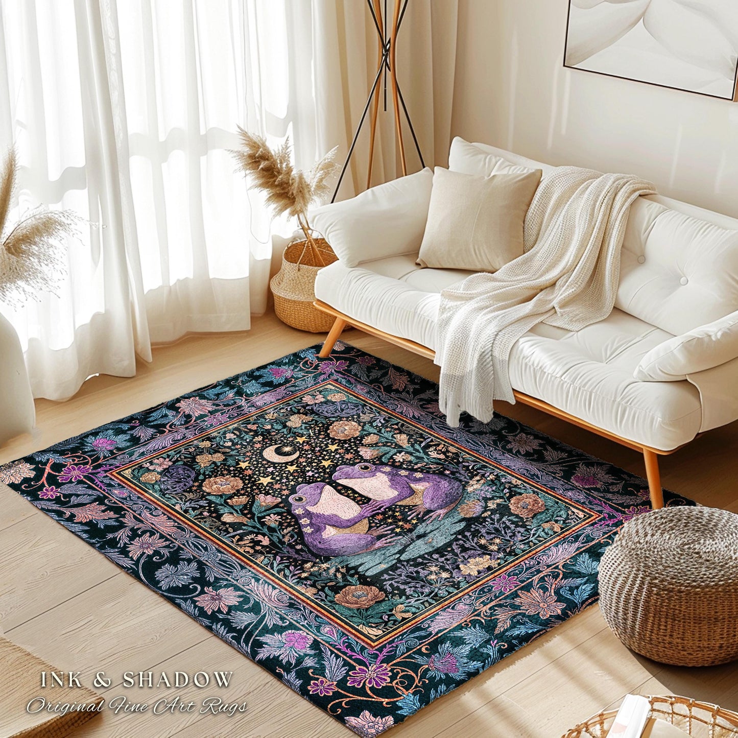 Enchanted Garden Frog Lover Accent Rug | Folklore Bedroom Area Mystical Fantasy Cottagecore Style Fairycore Decor Celestial Nature Whimsical