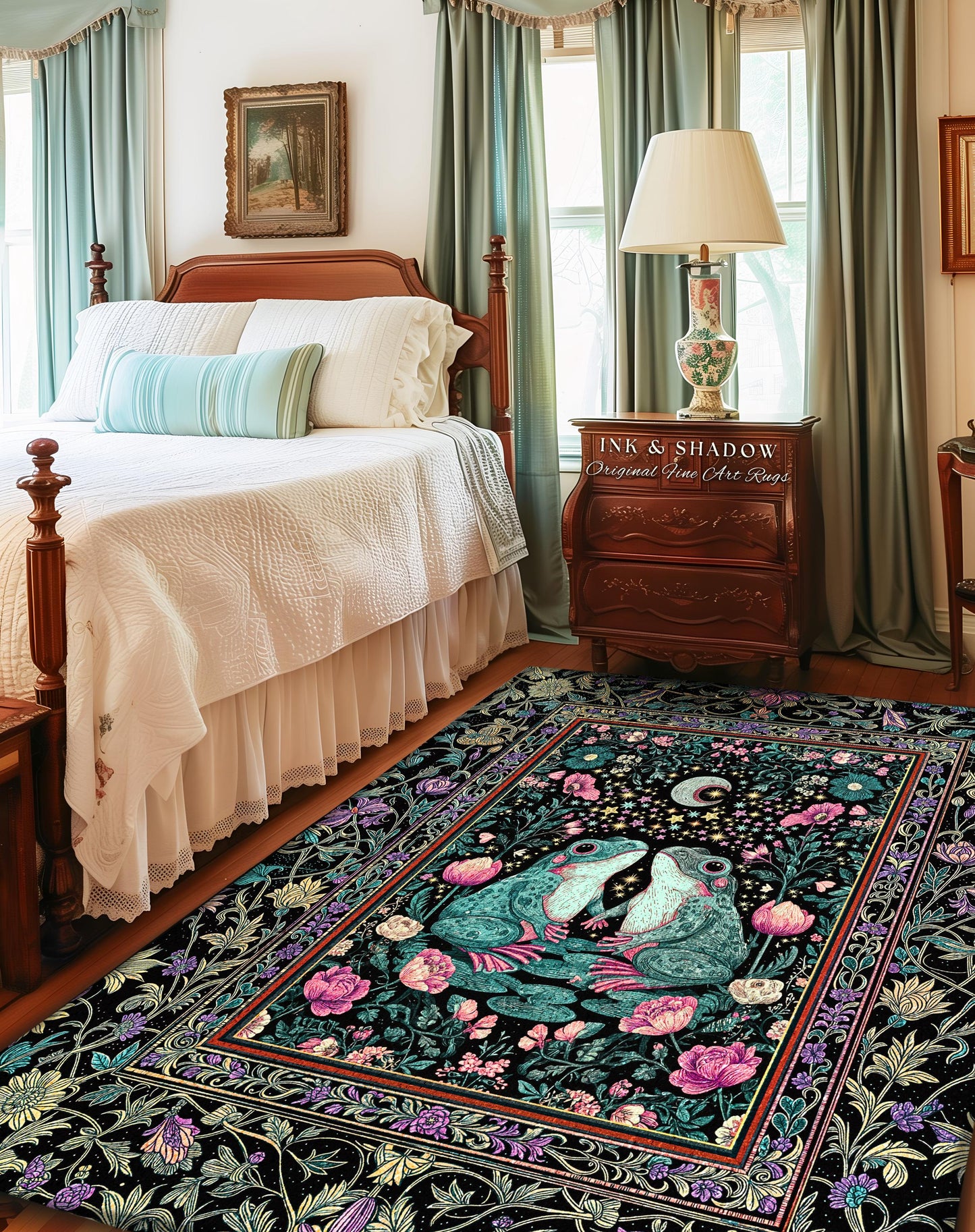 Eclectic Floral Frog Bedroom Accent | Forestcore Area Decor Cottagecore Whimsy Mystical Style Fairycore Aesthetic Enchanted Floral Nature |