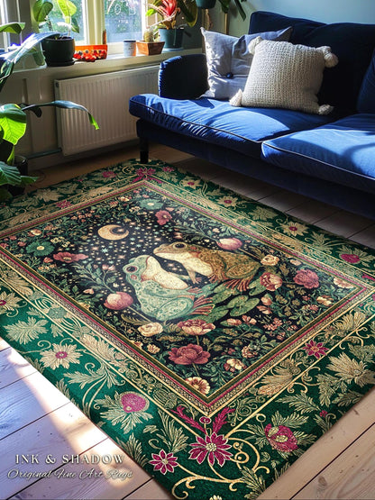 Whimsical Floral Frog Area Rug | Fairycore Aesthetic Cottagecore Accent Frog Lovers Gift Magical Botanical Aesthetic Whimsigoth Witchy Room