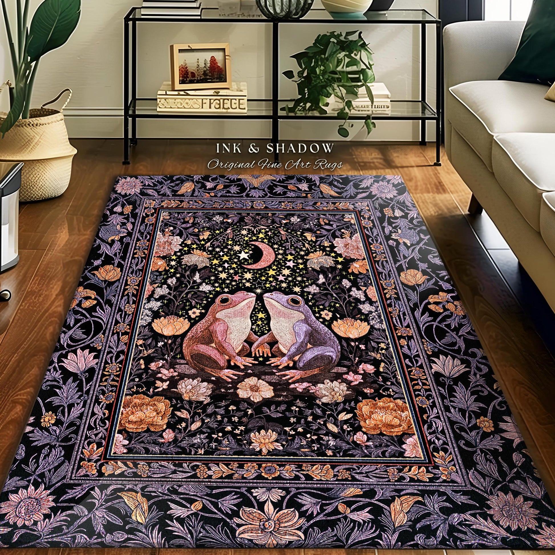 Soft Fairycore Moonlit Frog Accent Rug | Purple Whimsical Home Decor Cottagecore Bedroom Enchanted Garden Whimsigothic Mystical Aesthetic |