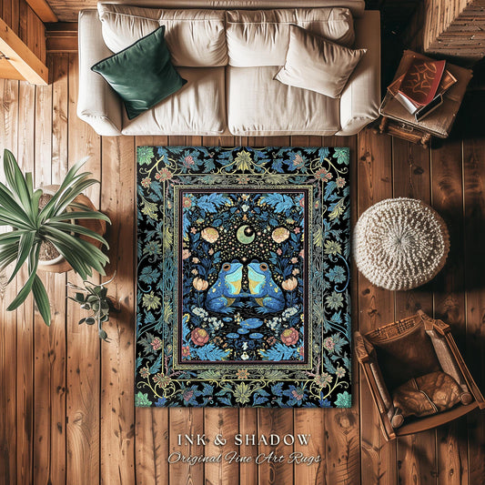 Blue Moon Frog Lovers Bedroom Accent | Whimsigoth Area Rug Enchanted Garden Decor Goblincore Whimsy Fairycore Style Mystical Cottagecore |