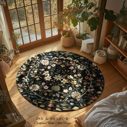 Floral Folk Art Area Rug | Scandinavian Wildflower Aesthetic Danish Pastel Home Decor Rustic Housewarming Gift Fairycore Bedroom Folklore |