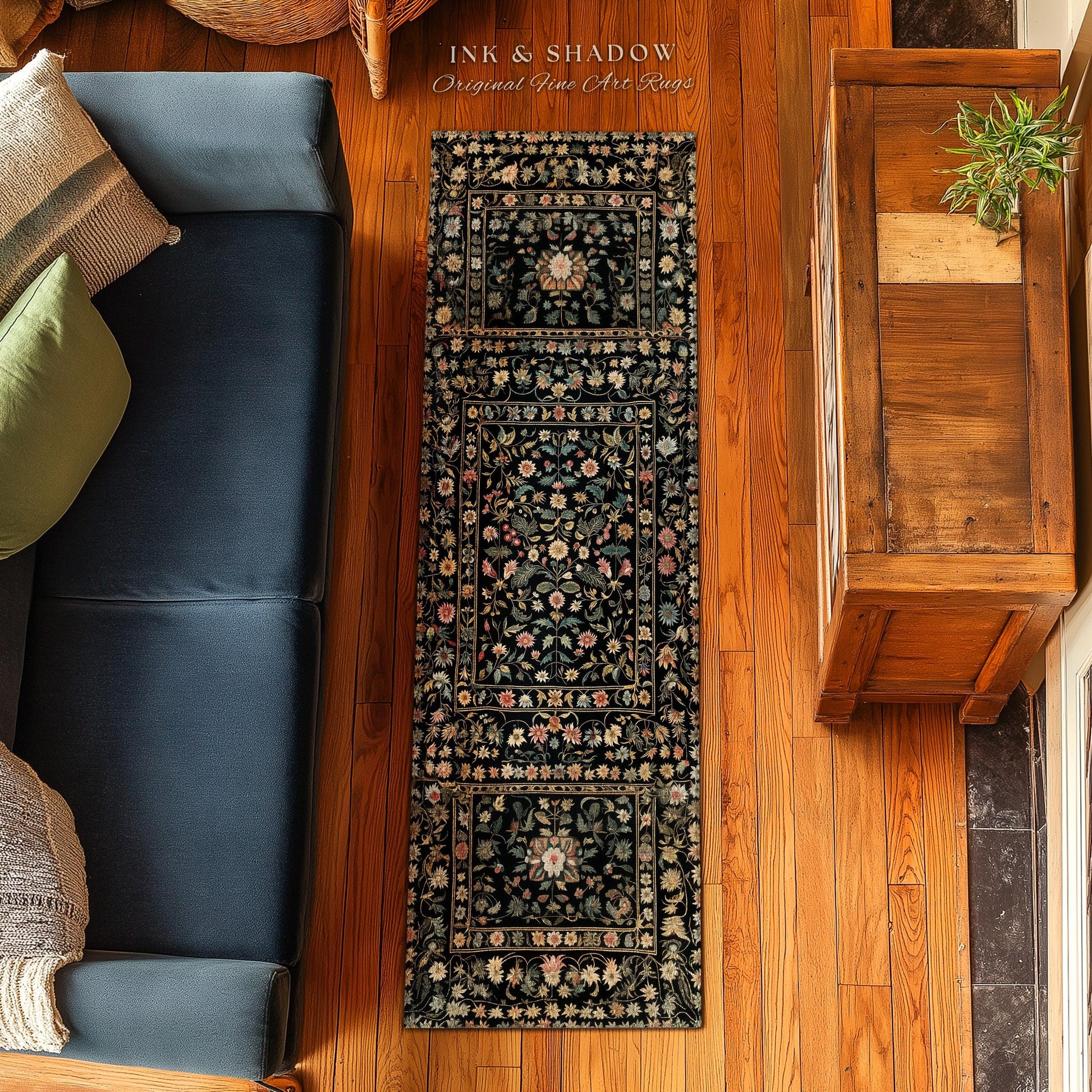 Charming Countryside Floral Field Folk Art Rug, Rustic Wildflower Botanical Cottagecore Decor Ethereal Home Victorian Garden Folklore Accent