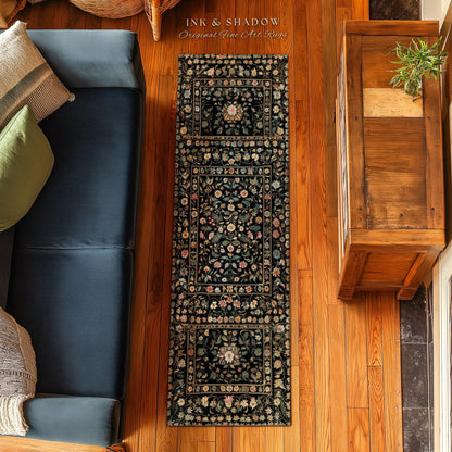 Charming Countryside Floral Field Folk Art Rug, Rustic Wildflower Botanical Cottagecore Decor Ethereal Home Victorian Garden Folklore Accent
