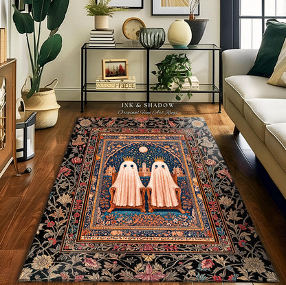 Kindred Spirits Royal Area Rug | Cute Halloween Home Accent Cozy Gothic Decor Dark Academia Style Ghost Motif Rug Whimsigoth Decor Bohemian