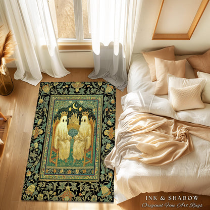 Haunted Royal Spirits Area Rug | Cozy Gothic Ghost Accent Dark Academia Theme Whimsigothic Celestial Sage Green Halloween Decor Spooky Motif