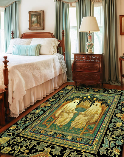 Haunted Royal Spirits Area Rug | Cozy Gothic Ghost Accent Dark Academia Theme Whimsigothic Celestial Sage Green Halloween Decor Spooky Motif