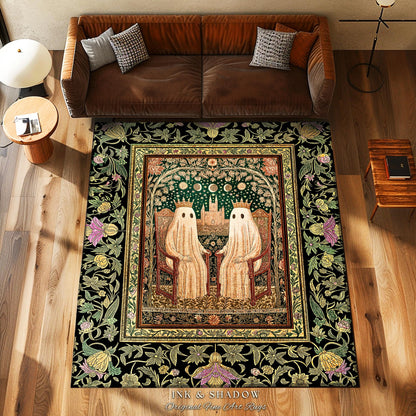 Royal Moonlit Ghost Lovers Rug | Cozy Gothic Bedroom Whimsigoth Style Dark Academia Aesthetic Haunted Halloween Cozy Accent Eclectic Decor