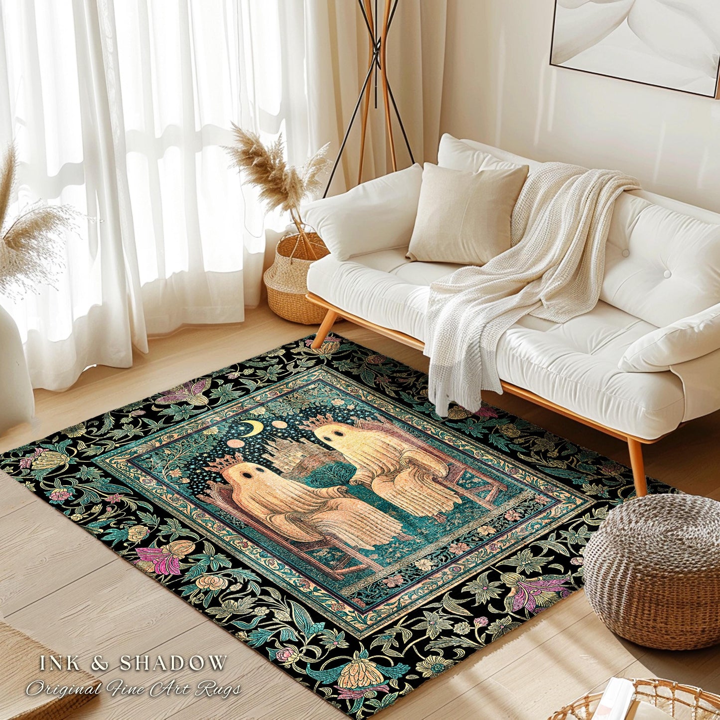Victorian Gothic Lovers Area Rug | Eclectic Bedroom Dark Academia Style Decor Haunted Forest Theme Halloween Accent Whimsigothic Botanical