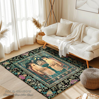 Victorian Gothic Lovers Area Rug | Eclectic Bedroom Dark Academia Style Decor Haunted Forest Theme Halloween Accent Whimsigothic Botanical